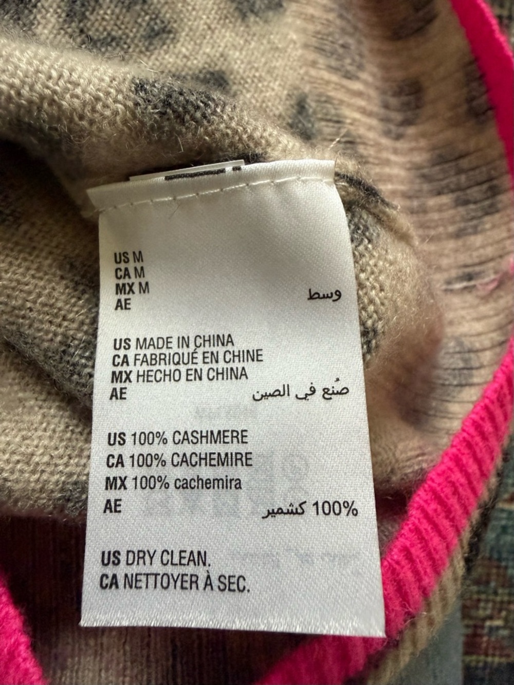Charter Club 100% Cashmere Hoodie Womens M Leopard Print Pink Trim Sweater NWOT - Picture 4 of 7